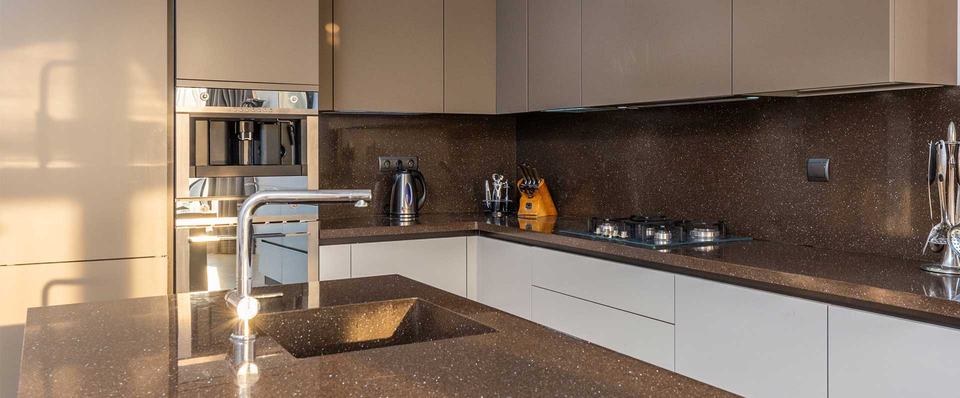 Kitchen with custom stone countertops